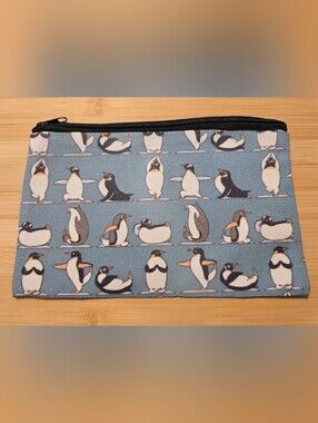🐧 NWOT Yoga Penguins Canvas Makeup Bag Zipper Pouch Funny Animal Graphic Cute